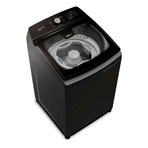 Máquina de lavar de carga superior parada, representando falha na centrifugação